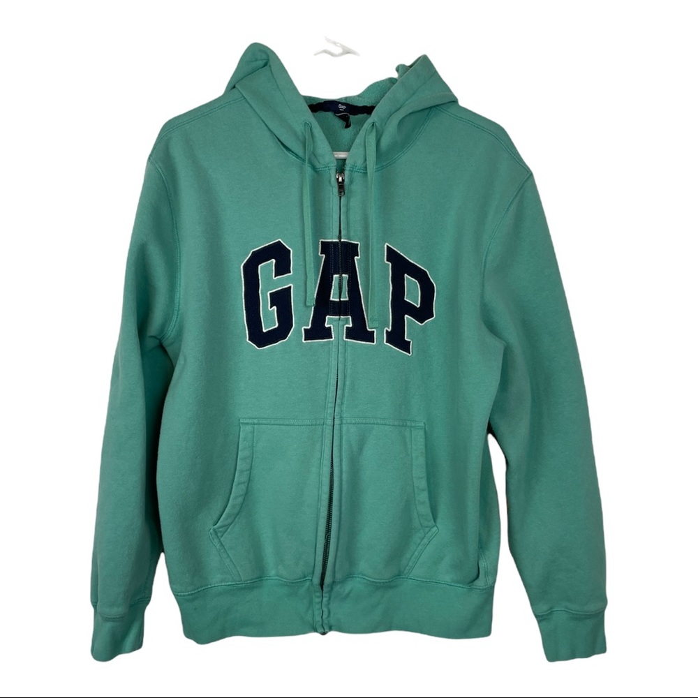GAP Blue Logo Pastel Green Full Zip Hoodie Sweatshirt Size Med K17